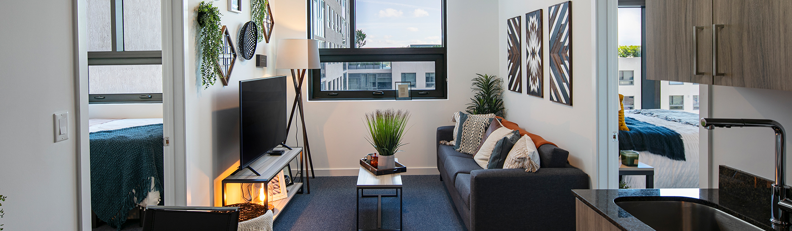 Furnished apartment living space featuring an open floor plan