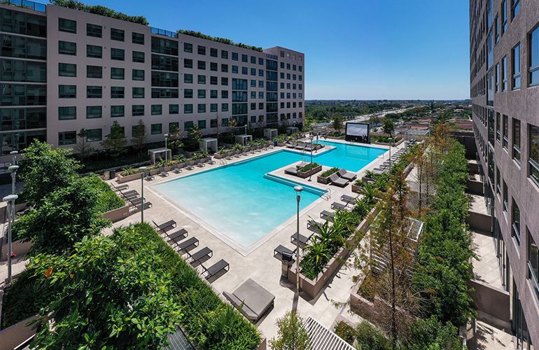 Aerial view of a swimming pool.